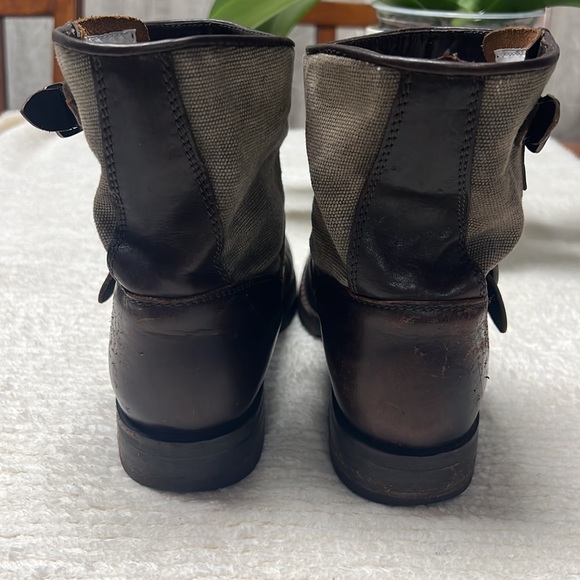 Frye Veronica Leather Canvas Shortie Boots- Womens- Size 7 B- Brown- Ankle Boot - Picture 10 of 13